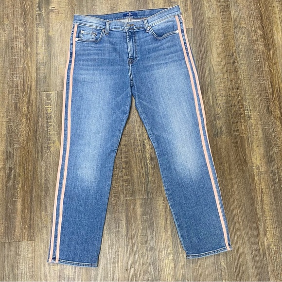 7 For All Mankind Roxanne Blue Skinny Jeans with Pink Side Strips Ladies 32‎ - Picture 16 of 16